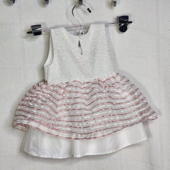The Childrens Place White Gold Sparkle Pink Stripe Fit & Flare Lined Dress 9-12M - Picture 9 of 16